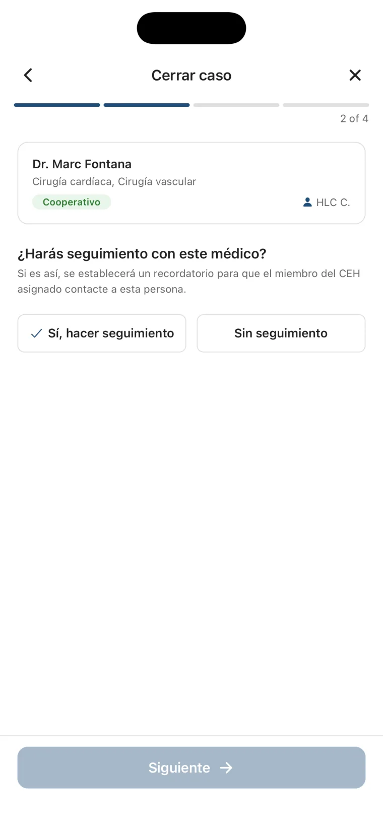Asignación de seguimientos al cerrar un caso.