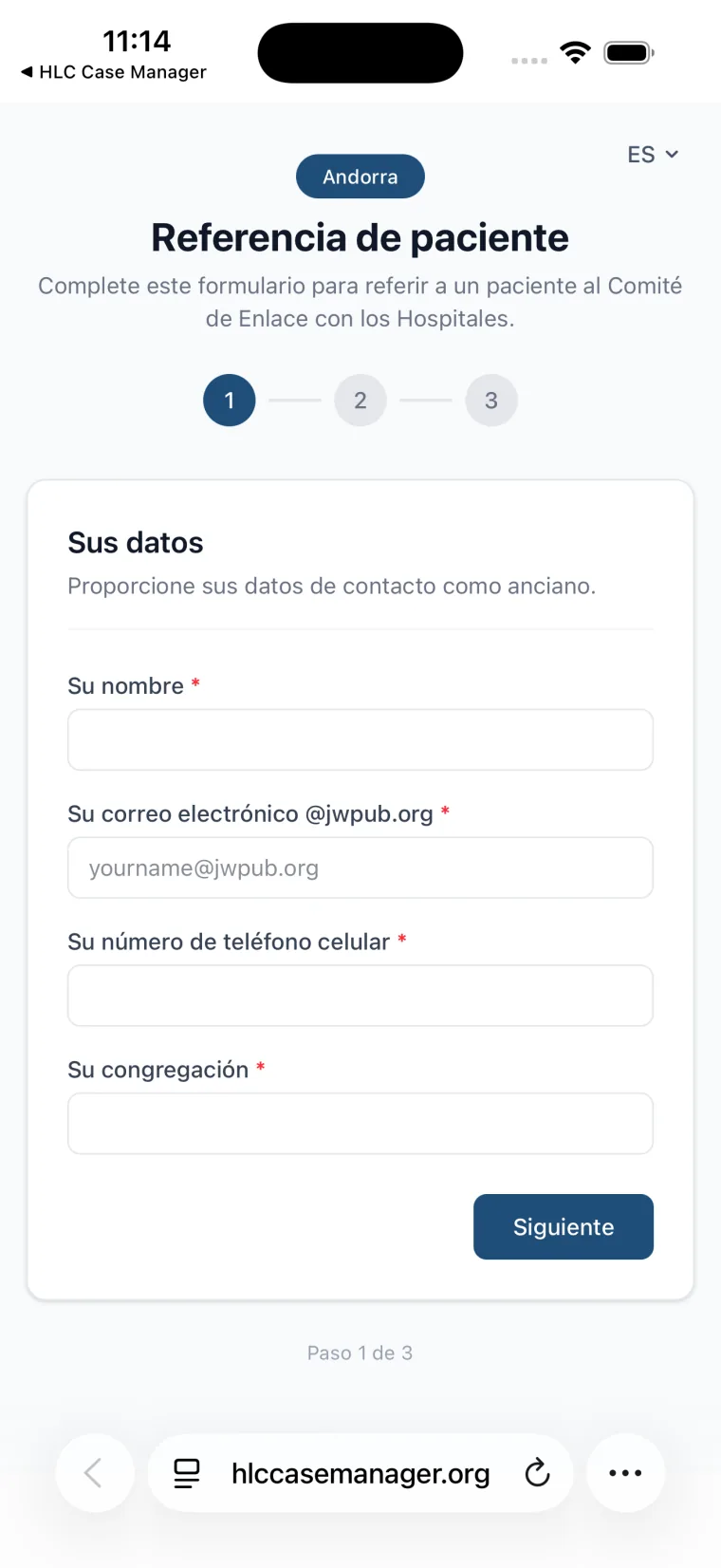 Un formulario web para los ancianos que derivan un caso.