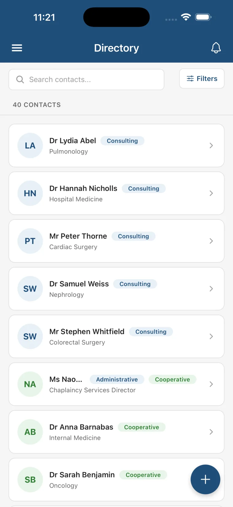 Keep the doctors list useful between cases.